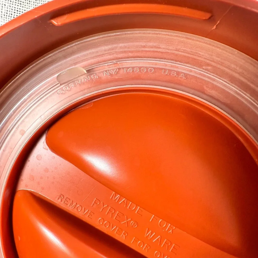 Vintage Pyrex 7080-C‎ Clear Glass Storage Bowl with Orange Lid Retro USA Made